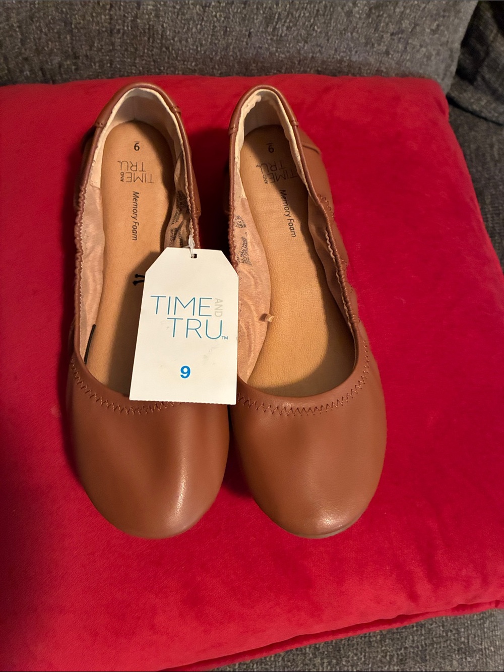 Time and Tru Tan Faux-Leather Ballet Flats